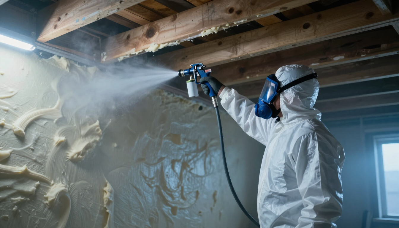 Spray foam insulation being applied in a Winchester Virginia attic