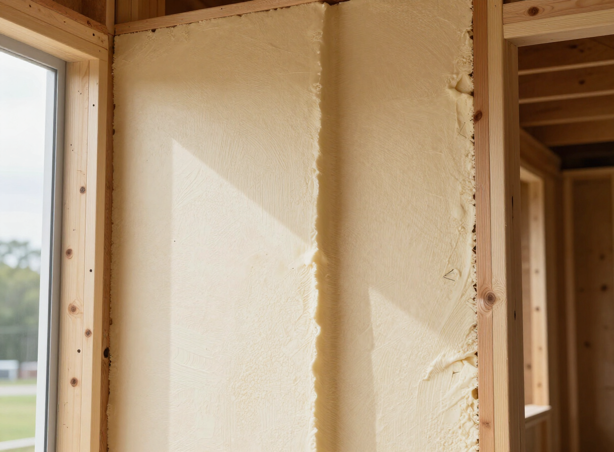 Close-up of spray foam insulation in a wall cavity